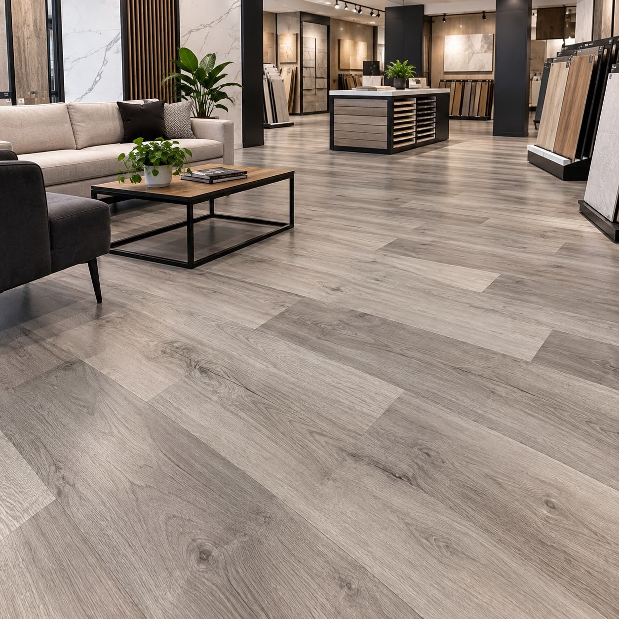 Living room with luxury vinyl plank flooring